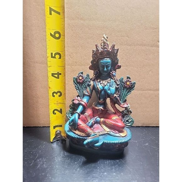 Handcrafted Green Tara Buddha Statue Home Decor - Spiritual Religious Statue - Picture 6 of 6